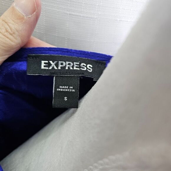Express Royal Blue Jacquard Satin Tie Waist  Long Sleeve Mini Dress Size Small - Picture 7 of 13